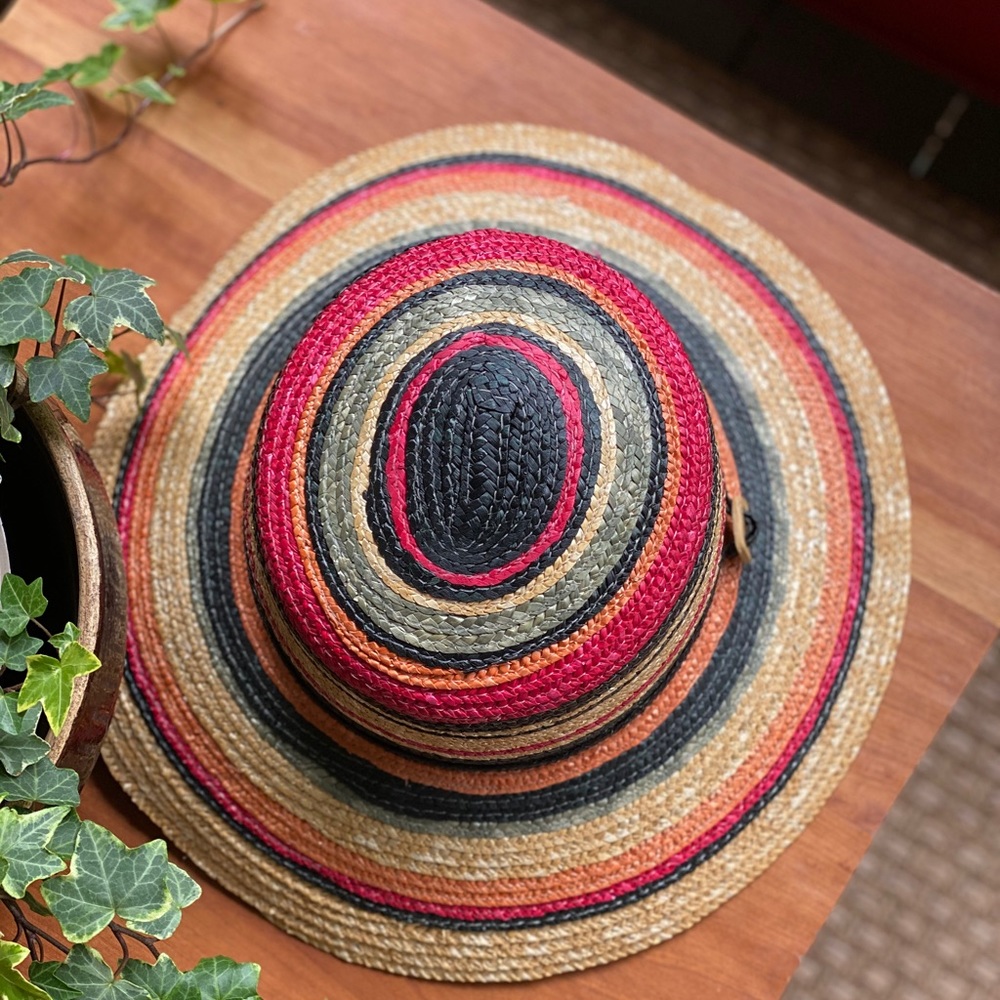 Striped Straw Sun Hat in Natural, Black & Red - Picture 3 of 6